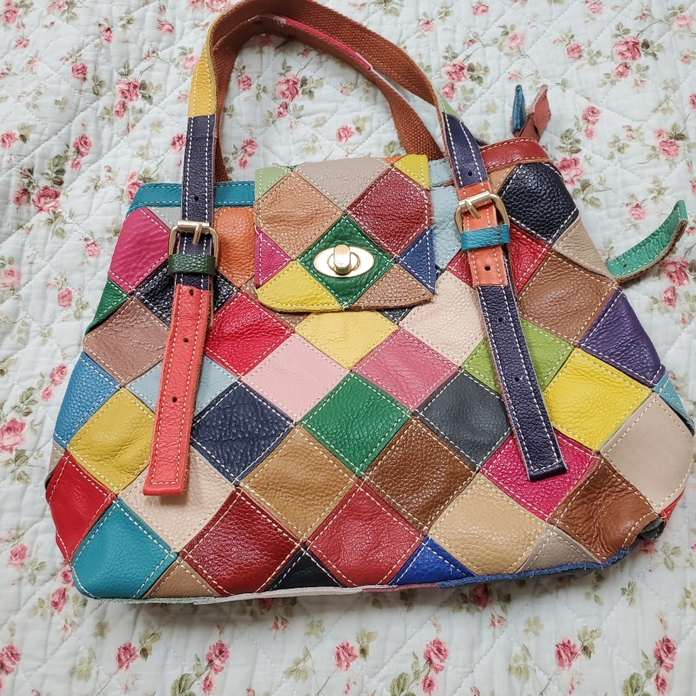 Leather patchwork handbag